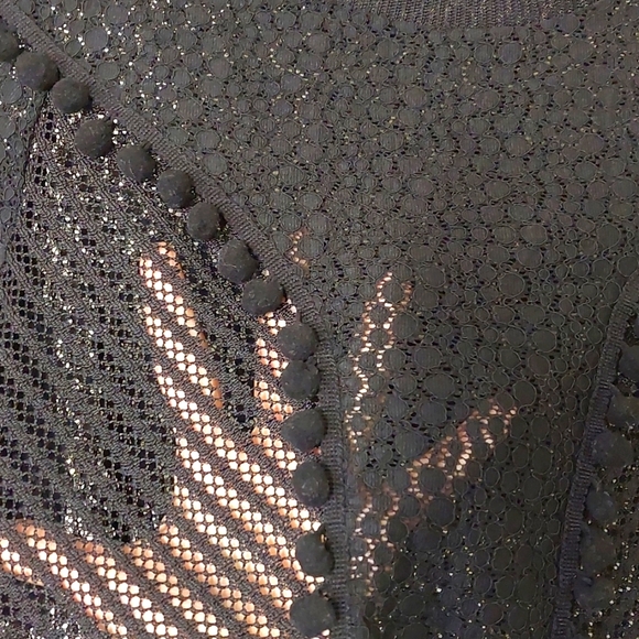 Black Knit Lace Top with Pompom Trim, Size 2 - Picture 4 of 6